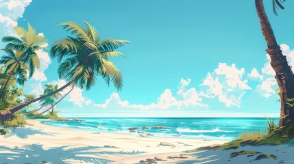 Clear blue water and palm trees in a tropical beach paradise