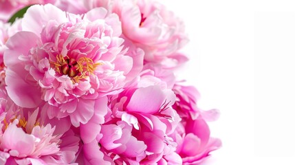 An isolated pink Peony in full bloom on a white background