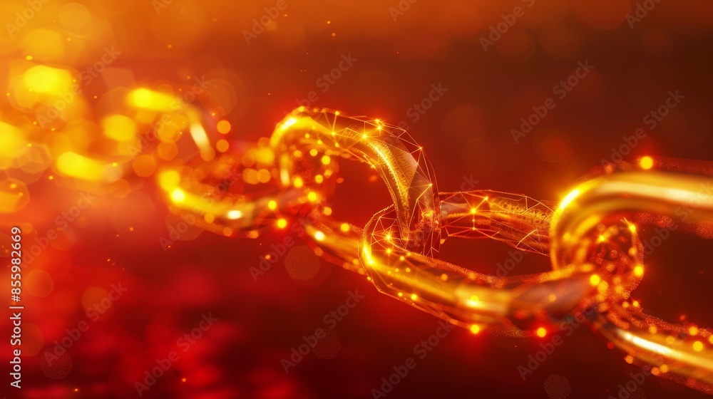 Poster an image of black chains and cryptocurrencies on a 3d render background