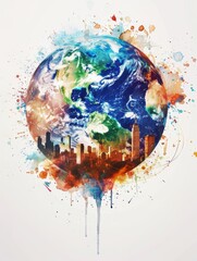 A mix media poster with a plain forest and a city element in a fantasy setting