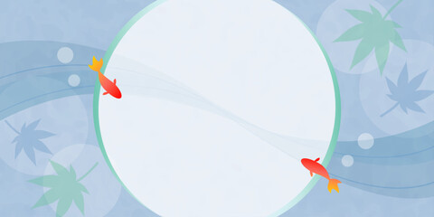 金魚と青紅葉の清涼感あるフレーム背景　横長　サイズ比率2:1