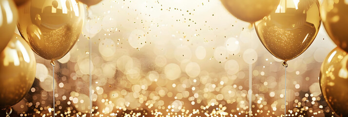 Silver white and gold balloons isolated on white banner
