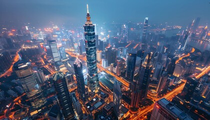 Vibrant Night Skyline of a Modern Metropolis