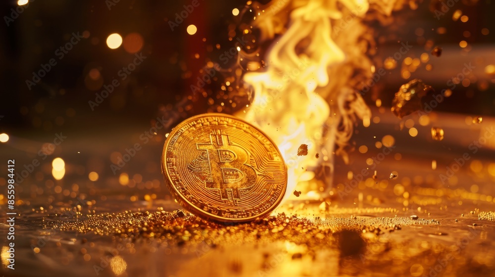 Poster removing a large number of tokens from circulation the concept of cryptocurrencies burning bitcoins 