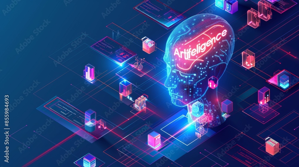 Poster future technology concept working in sequence with ai technology according to plans