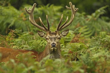 Naklejka premium A red deer stag in the bracken