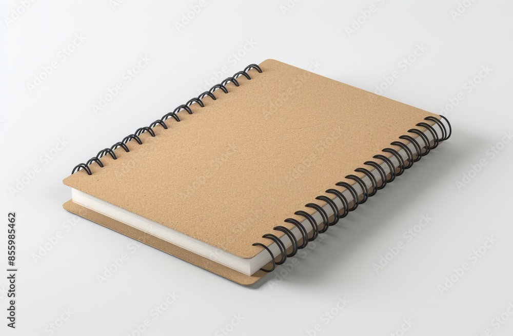 Poster a notebook cover made of recycled material and standing on a white background with a cla