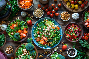 Fototapeta premium The photo captures a variety of vegetables in pots, showcasing a vibrant assortment of colors and textures, highlighting freshness and abundance.