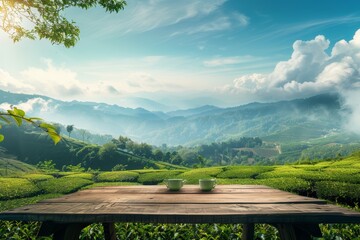 A beautiful sunset scene at Maejan, Chiangrai Province in Thailand at Choui Fong tea plantation in the evening