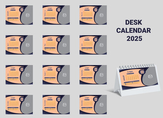 2025 desk calendar design. Set of 12 months. Monthly Desk Calendar 2025. 2025 calendar planner set for template corporate design week start on Monday.