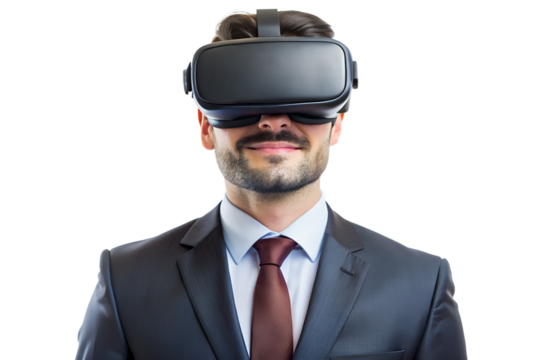 Businessman with a virtual reality
headset isolated on a white background