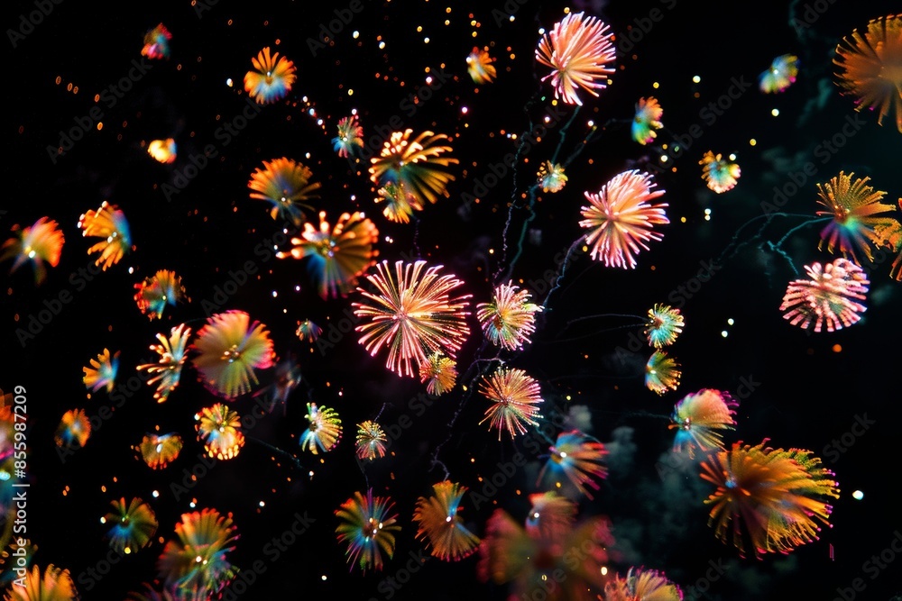 Poster an abstract background with fireworks for a celebration design in a gold color scheme