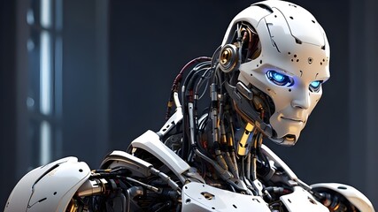 Fototapeta premium A robot with artificial intelligence. Illustration of a modern, futuristic, cyborg robot