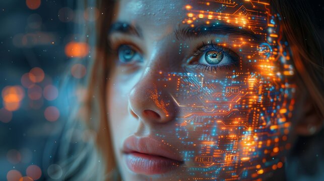 The neural network clustered within a woman's brain springs to life, showing the cradle of cognition, learning, and processing.