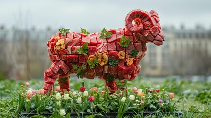 Through a raw lamb image made of meat, a concept of disdain towards animal cruelty and meat consumption emerges, empowering vegetarianism.
