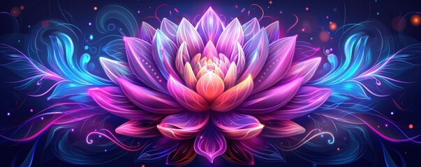 Obraz premium A colorful lotus flower with radiant hues and abstract background, symbolizing positivity and tranquility.