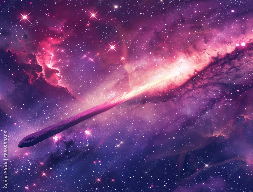 Poster a red comet asteroid falls on a meteorite in a galaxy starry sky abstract background
