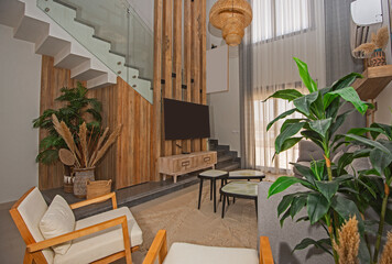 Interior design of luxury tropical holiday apartment living room