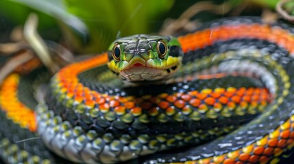 Fototapeta premium Vibrant Snake Close-Up in Nature, Generative AI