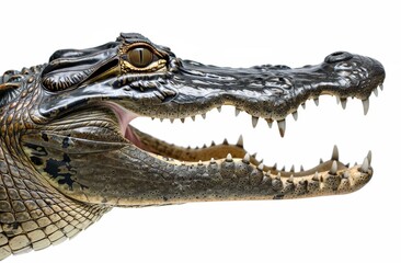 Obraz premium An isolated crocodile head part with an open mouth on a white background.