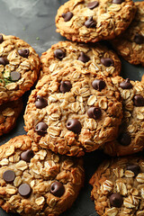 Oatmeal Cookies: oatmeal cookies made of rolled oats, butter, sugar,  and chocolate chips.