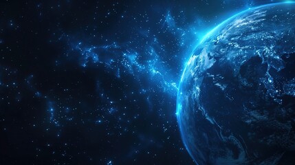 Cryptidcore Style Blue Space Background with Earth, Featuring Realistic Lighting