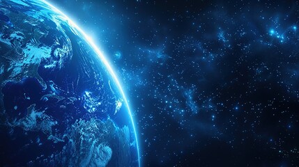 Obraz premium Cryptidcore Style Blue Space Background with Earth, Featuring Realistic Lighting