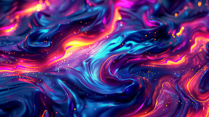 Abstract colorful vibrant liquid neon blue red pink yellow purple paint swirls, bright flowing energy wave texture
