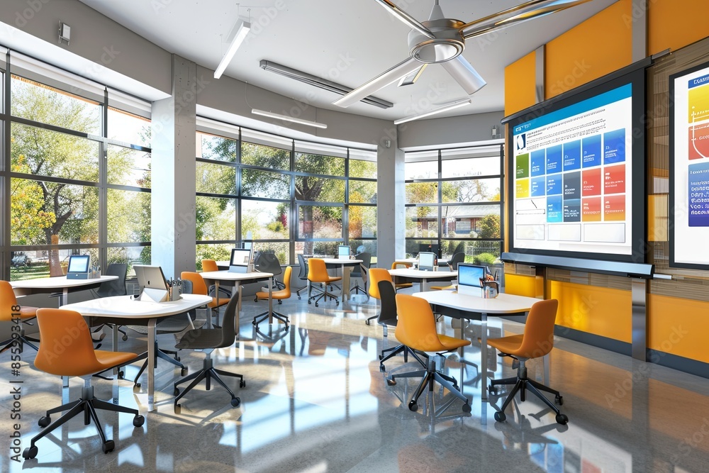 Fototapete a contemporary classroom featuring interactive panels and ai assistants, offering a dynamic and enga