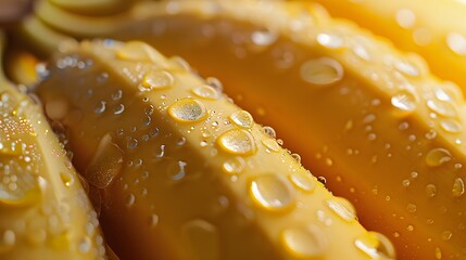 Fresh bananas with water droplets, symbolizing the natural and healthy nature of banana fruits. making it ideal for promotional materials or product ads in the style of product ads.