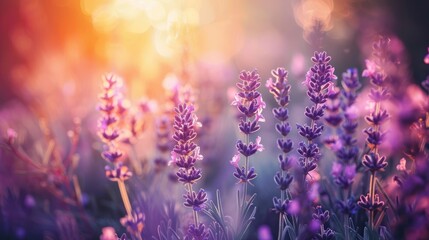 Lavender blossoms in garden with focused nature