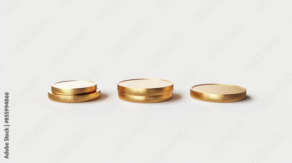 Poster isolated gold coins stack with clipping path, 3d rendering on white background