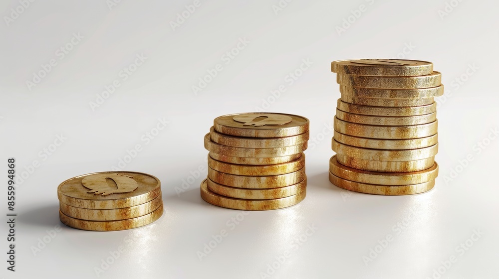 Aufkleber a gold coins stack isolated on a white background with clipping path, a 3d rendering is shown