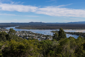 Beautiful view of Noosa on a sunny day from Laguna Lookout, Queensland, Australia.