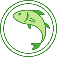 Green Icon Contains Fish. Vector Icon. Fish Products. Label for Food Packaging. Healthy Eating
