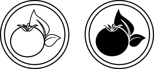 Plant Based icons. Black and White Vector Icons of Tomato and Young Plant. Natural Food. Label for Packaging of Organic Products. Healthy Eating