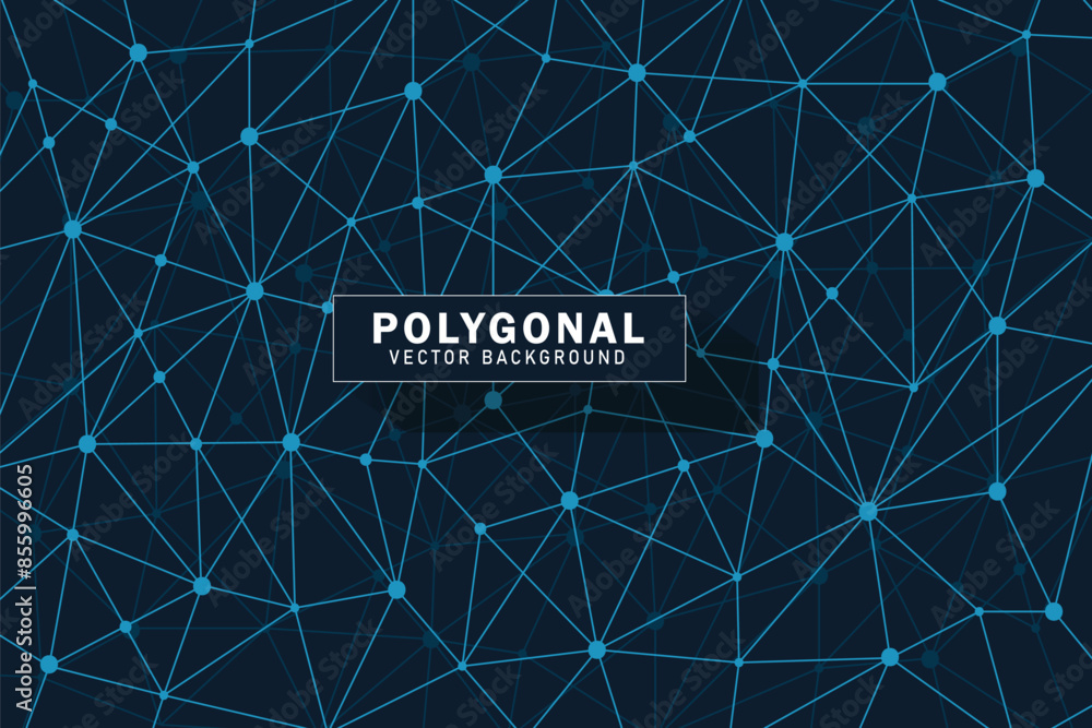 Poster abstract blue background with connected dots and lines. global network concept