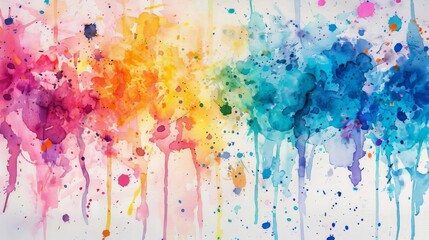 Colorful watercolor painting with bright rainbow colors.