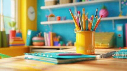 Frontal view of a tidy school desk