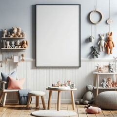 Mock up frame in children room interior background, 3D render illustrations vector generative ai 