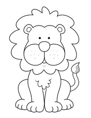 easy animal coloring page for toddlers. cute drawing of a big lion that you can print on standard 8.5x11 inch paper