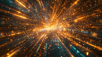 Naklejka premium A dynamic light effect with rays of golden and blue colors radiating from the center, creating an abstract background that conveys speed or time travel.