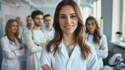Obraz premium Hospital doctors in formal attire smiling for a photo