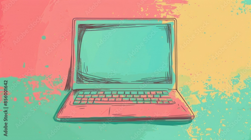 Poster laptop icon isolated on a colored background computer notebook with blank screen symbol a vintage st