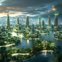 Fototapeta premium illustration fantasy of future city around the world