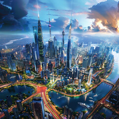 Fototapeta premium illustration fantasy of future city around the world