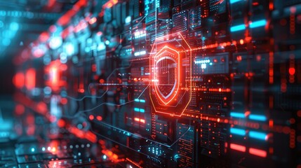 Obraz premium Cybersecurity Concept: Digital Shield, Encrypted Data, and High-Tech Environment