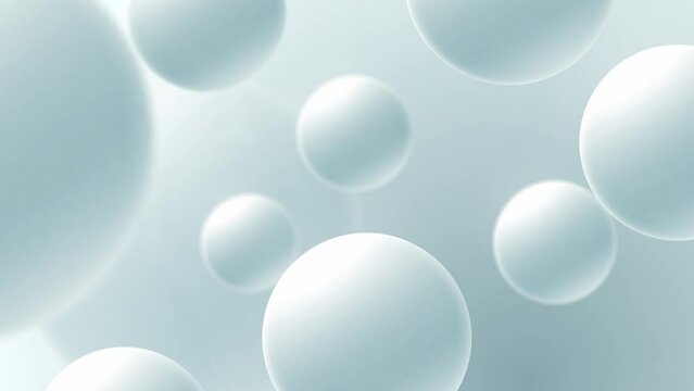 White abstract 3d sphere ball geometric background. Round shape texture pattern design. Dynamic flying molecular cosmetic display scene. Looped.