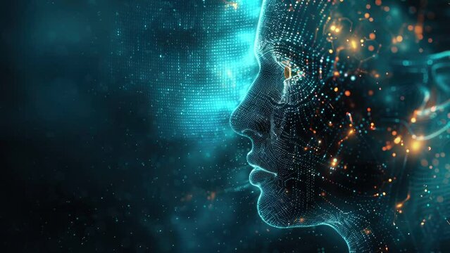 Animation futuristic digital face with artificial intelligence elements. 4K animation artificial intelligence 
