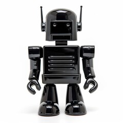 Vintage tin robot toy 1940 1950 shiny and with personality, in black with antennae 